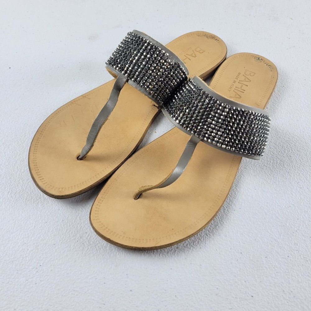 Bahia Lavorazione Artigiana Studded Rhinestone Flip Flop Flat Sandals 8.5 Womens
